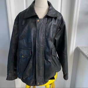 Rare Men's Black Leather Jacket marine corps